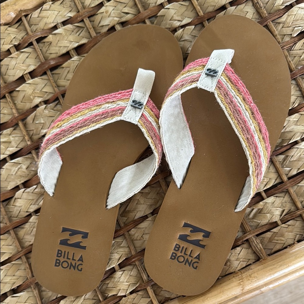 Billabong Pink and Tan Sandals with Woven Straps